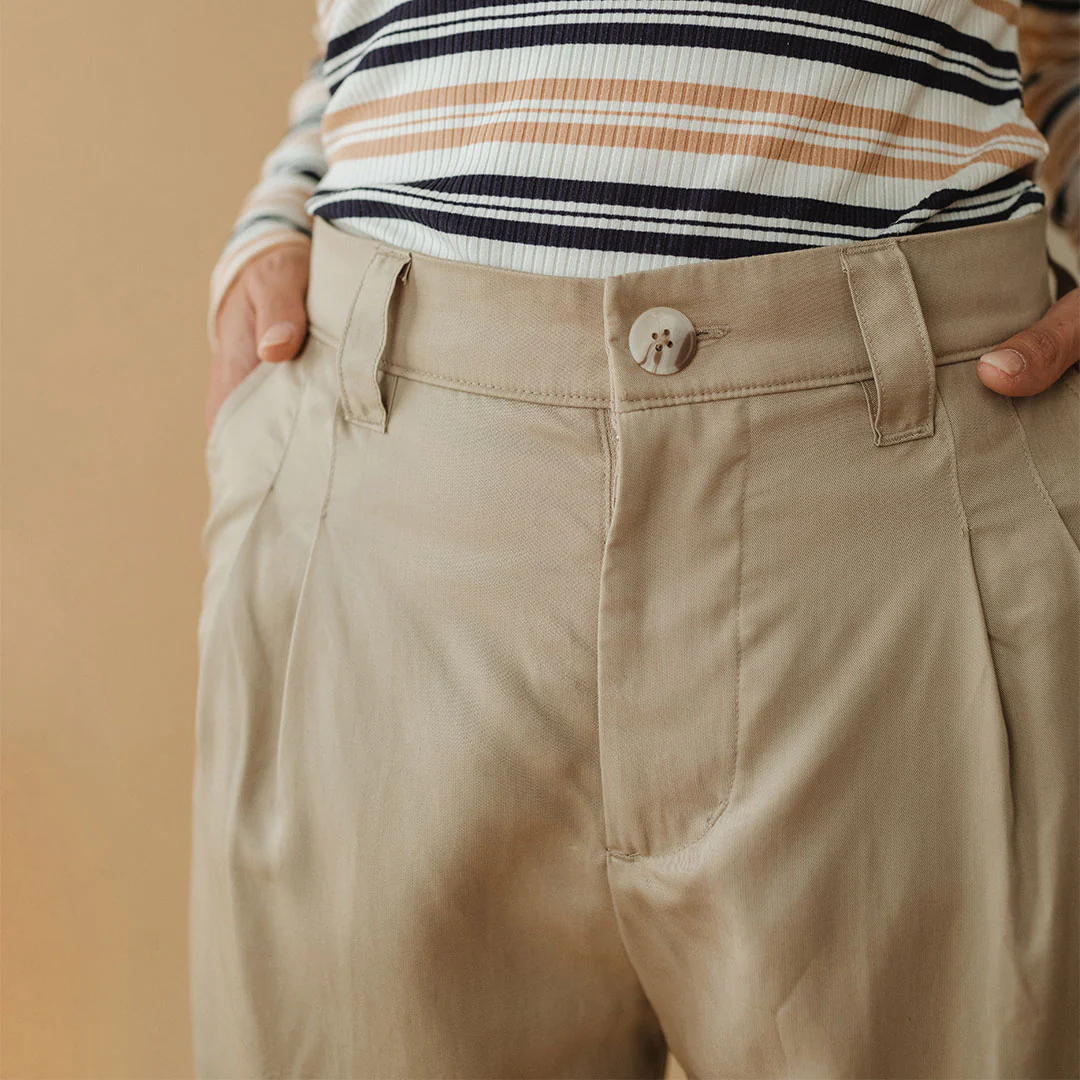 Pleated Trouser, Brown Cotton - Image 8
