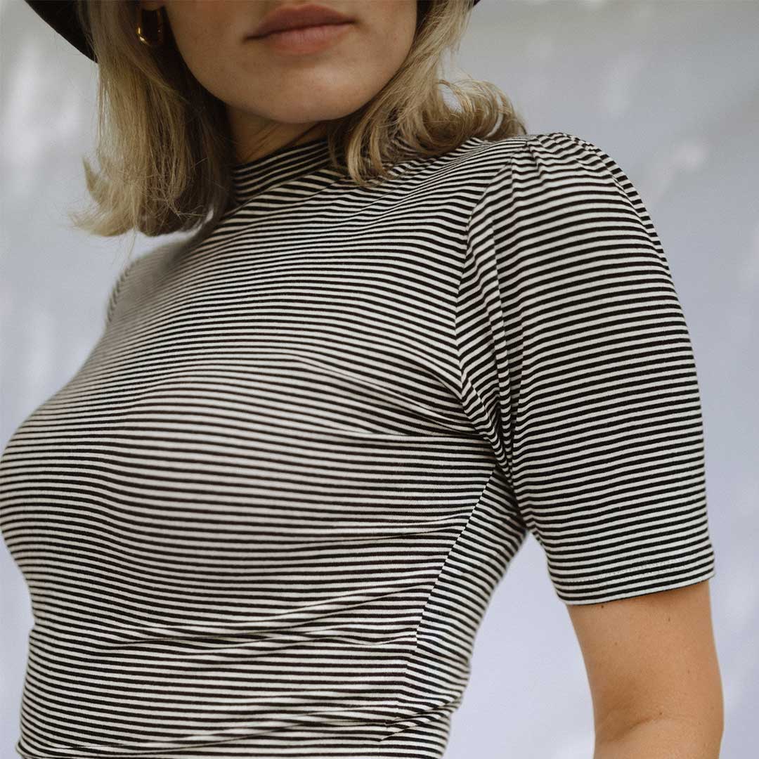 Puff Sleeve Tee, Black/White Stripe - Image 5