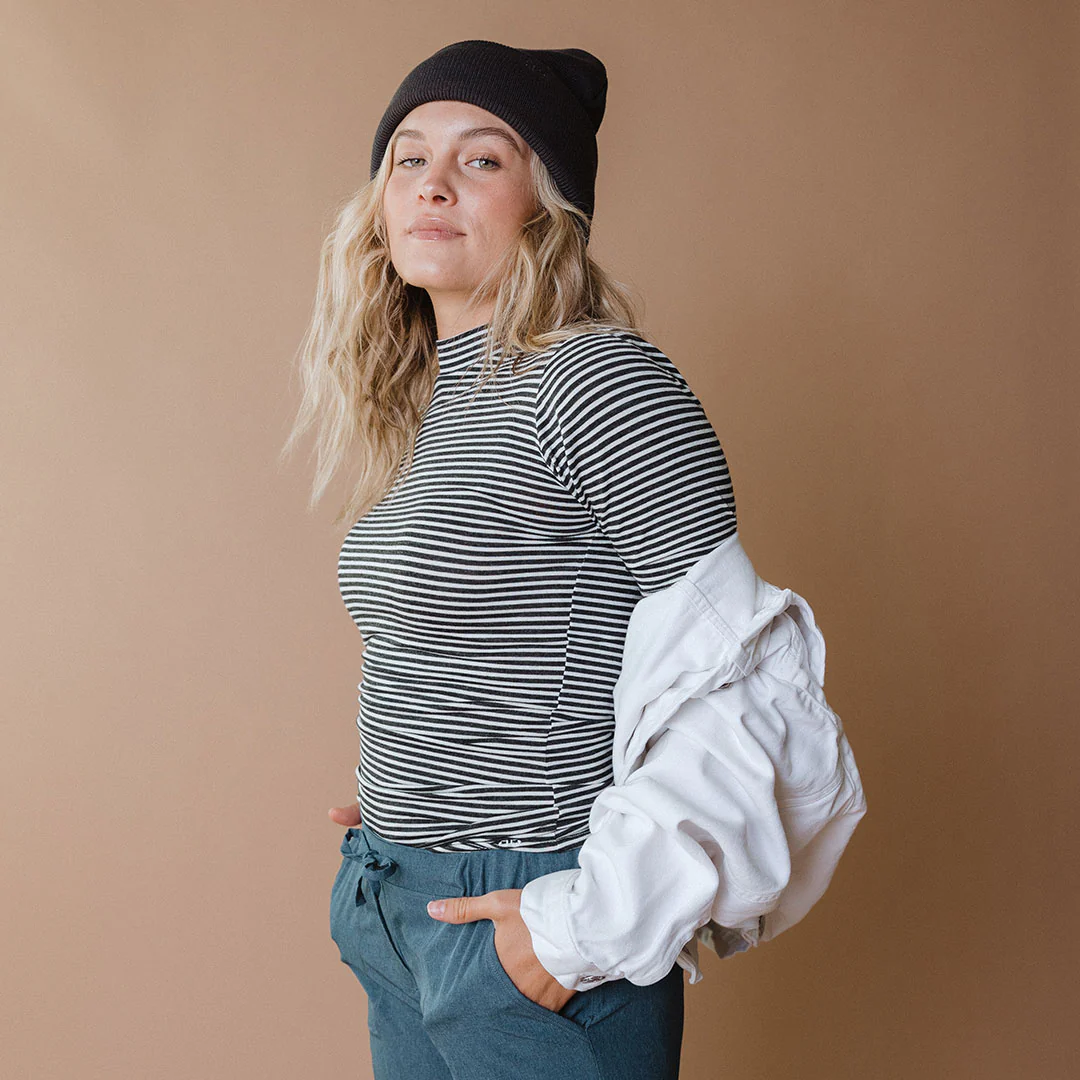 Puff Sleeve Tee, Classic Charcoal and White Stripe - Image 2
