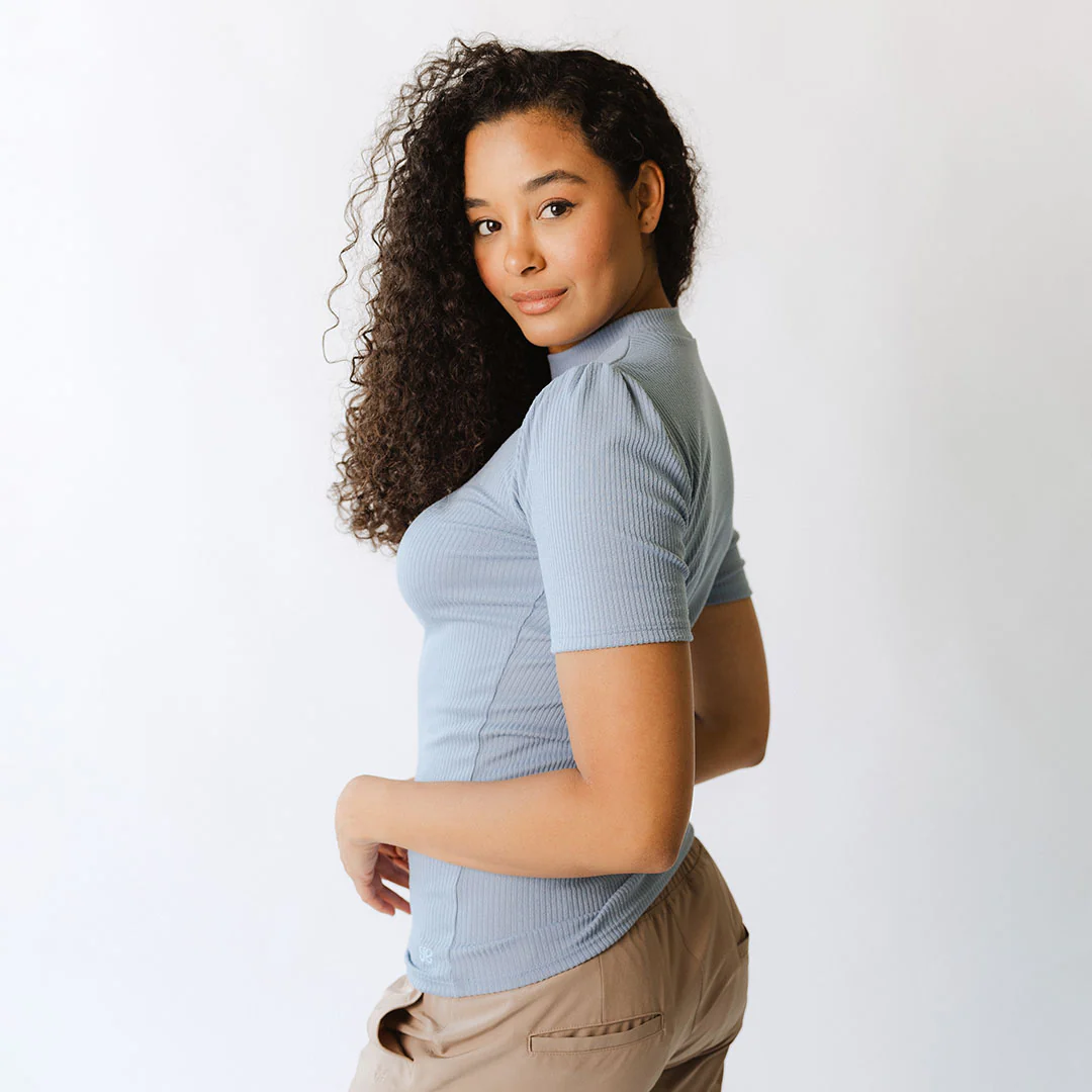 Puff Sleeve Tee, Light Denim - Image 4