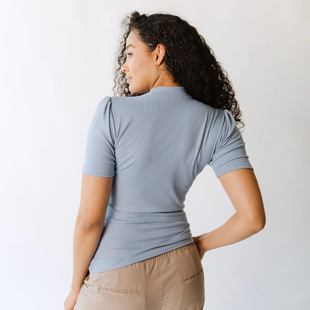 Puff Sleeve Tee, Light Denim - Image 5