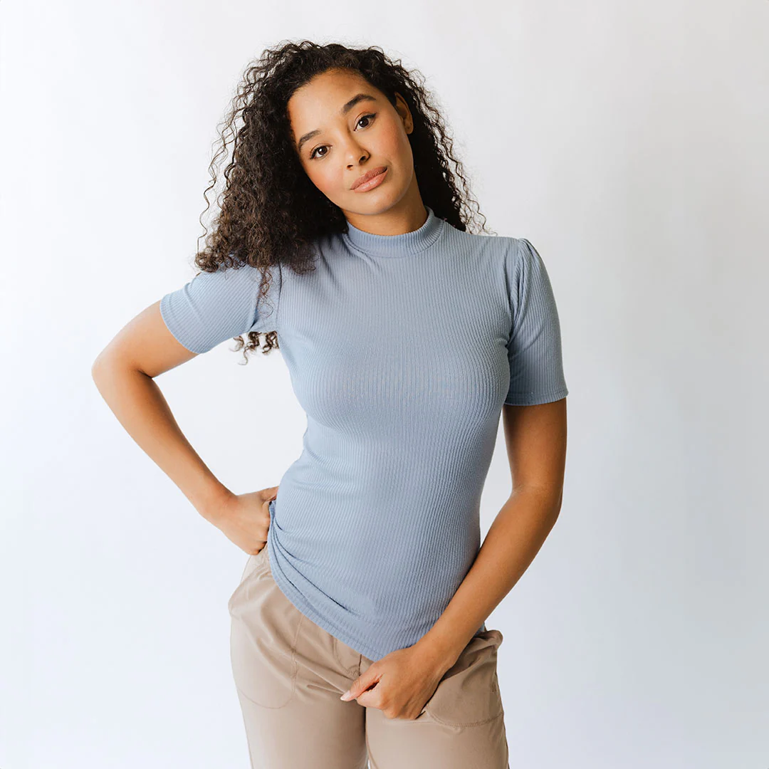 Puff Sleeve Tee, Light Denim - Image 6
