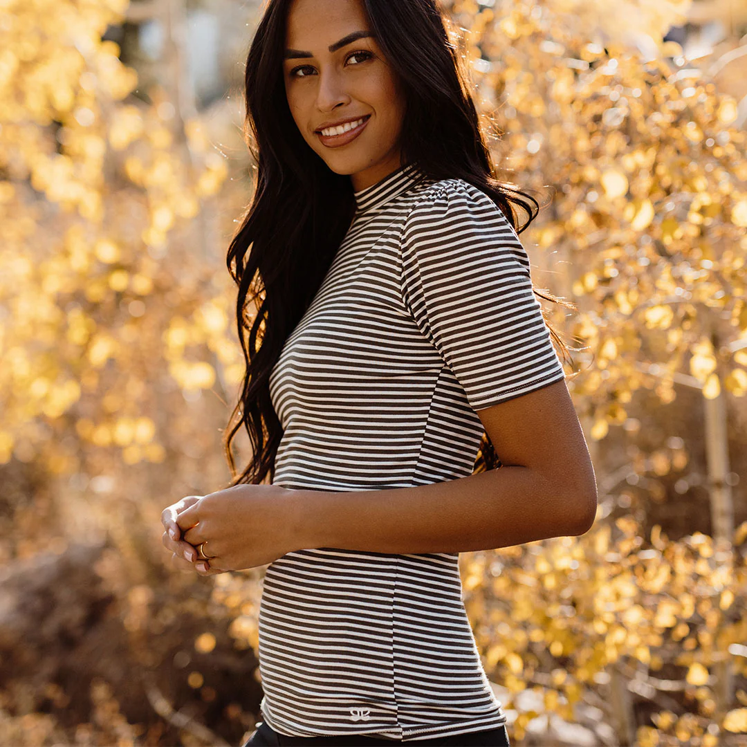 Puff Sleeve Tee, Olive Stripe