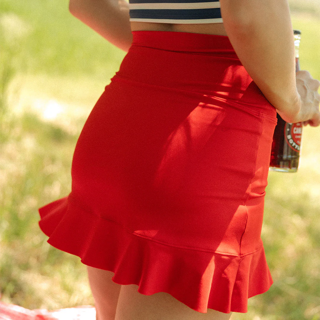 Red High-Waisted Swim Skirt - Image 8