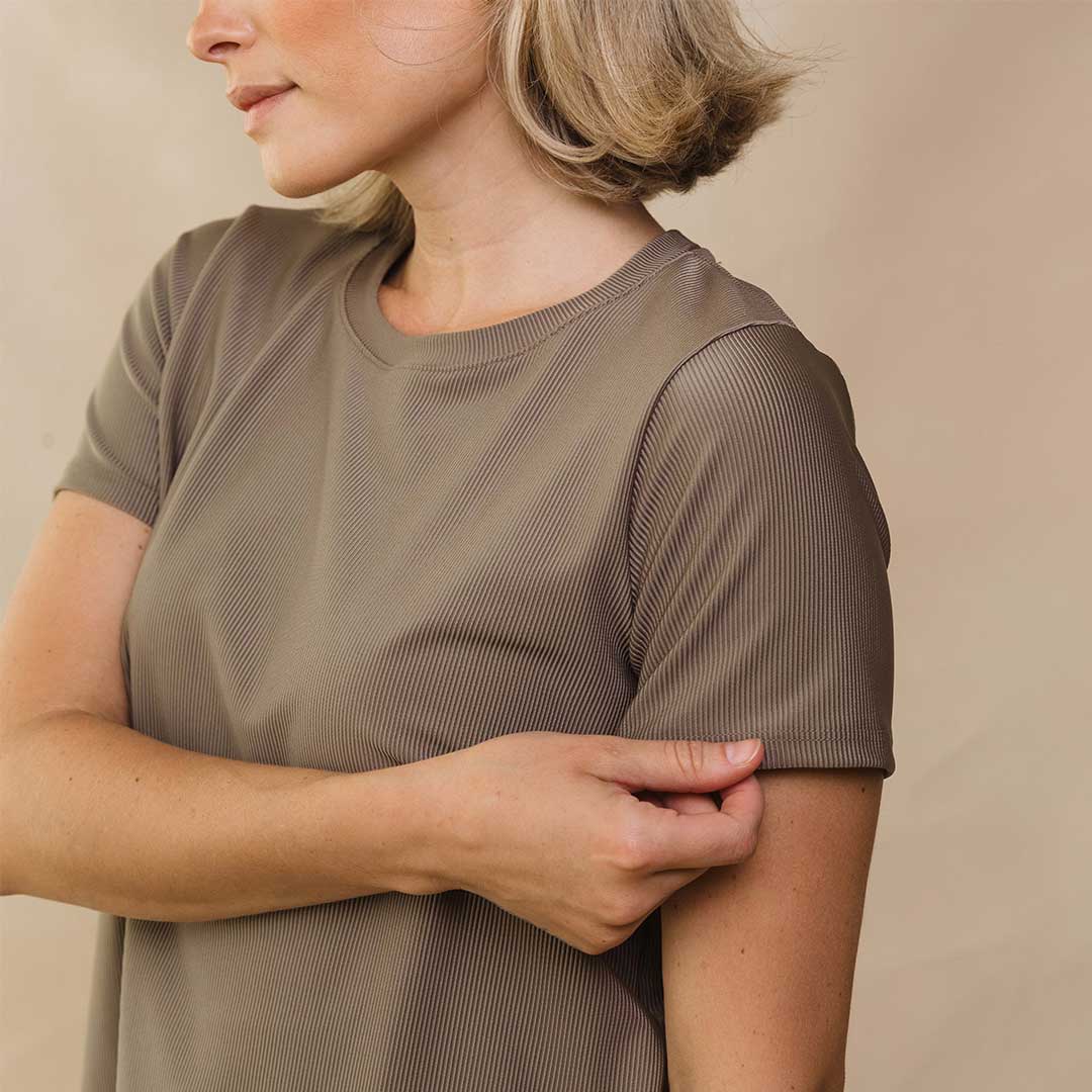 Ribbed Basic Crew Neck Tee, Cappucino - Image 4