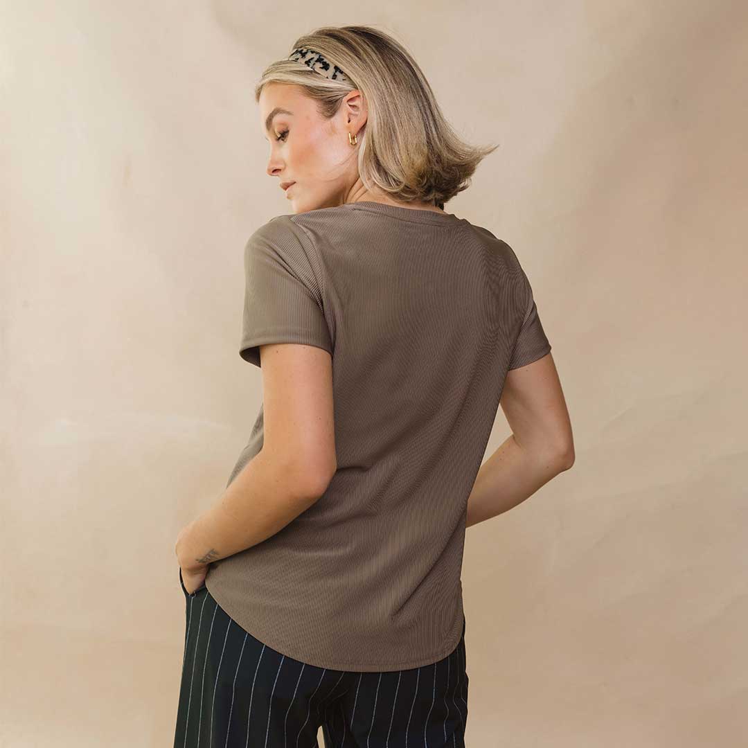 Ribbed Basic Crew Neck Tee, Cappucino - Image 5