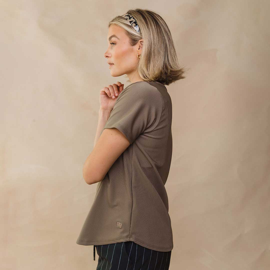 Ribbed Basic Crew Neck Tee, Cappucino - Image 6