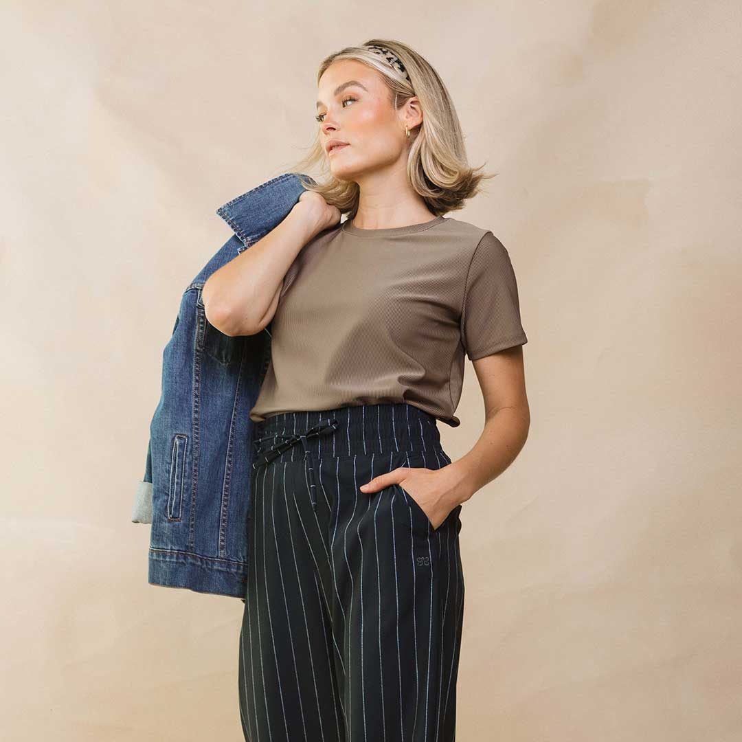 Ribbed Basic Crew Neck Tee, Cappucino - Image 7