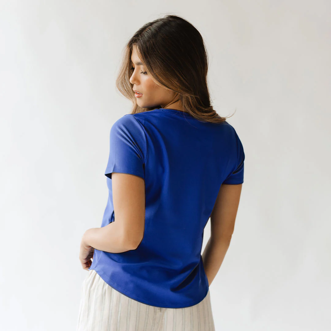 Ribbed Basic Crew Neck Tee, Cobalt - Image 2
