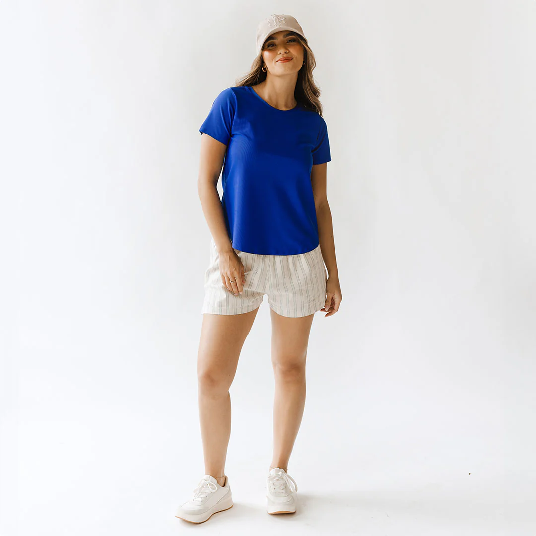 Ribbed Basic Crew Neck Tee, Cobalt - Image 3