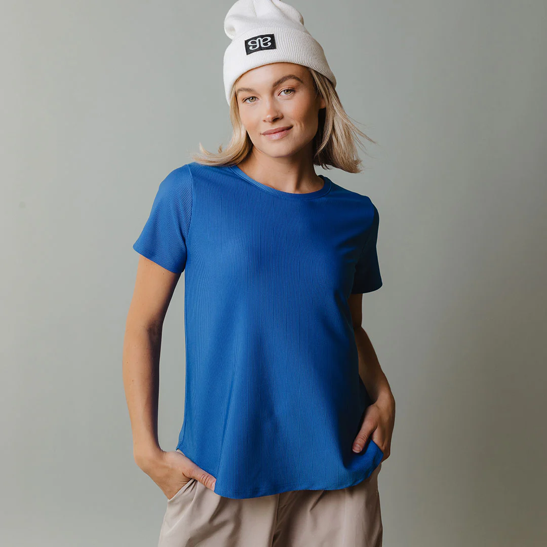 Ribbed Basic Crew Neck Tee, Cobalt - Image 6