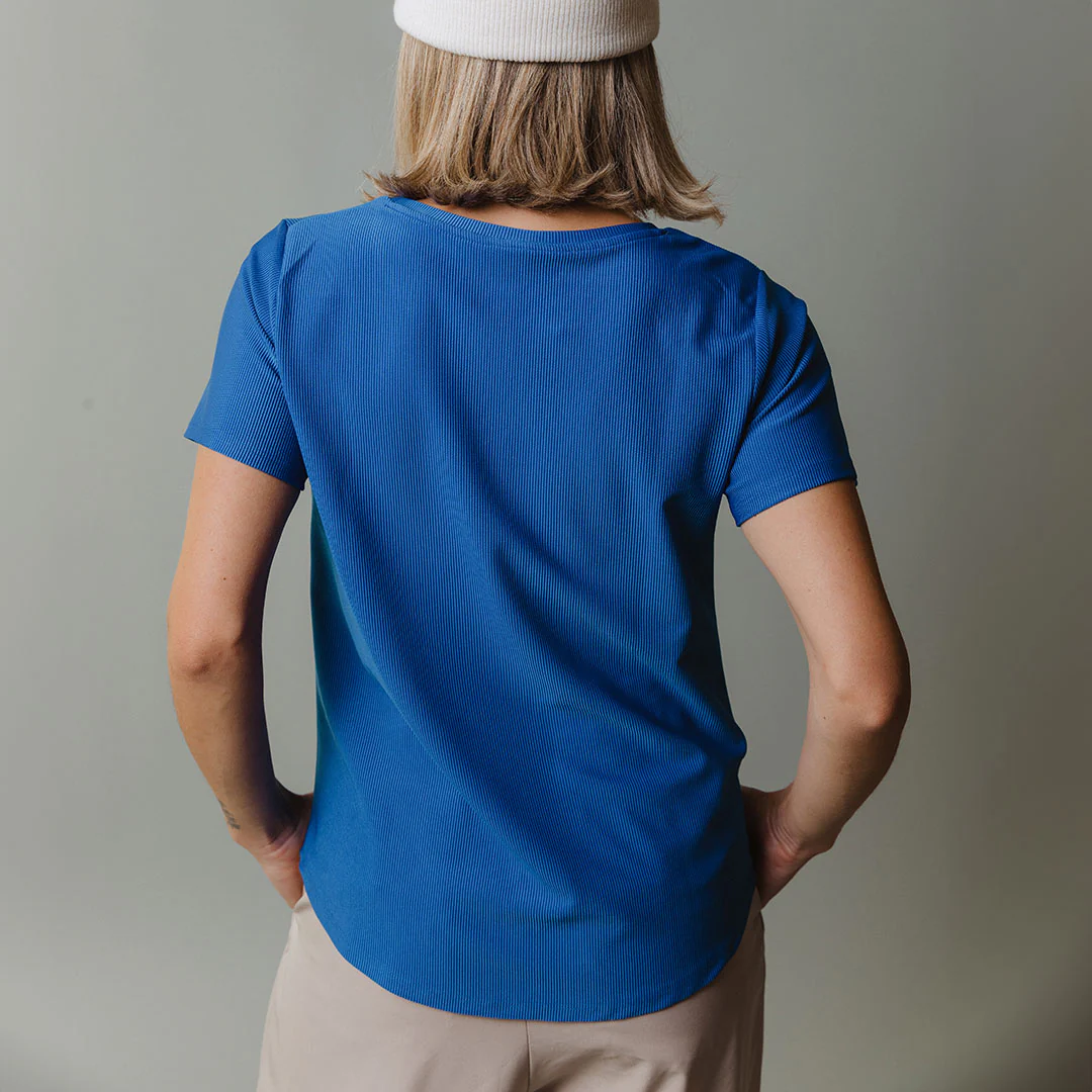 Ribbed Basic Crew Neck Tee, Cobalt - Image 9