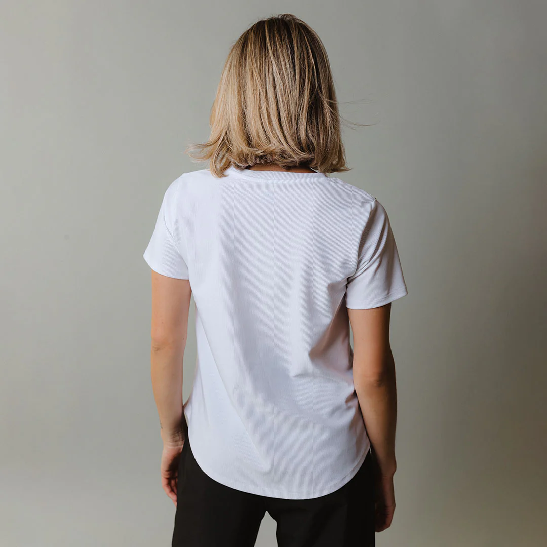 Ribbed Basic Crew Neck Tee, White - Image 2