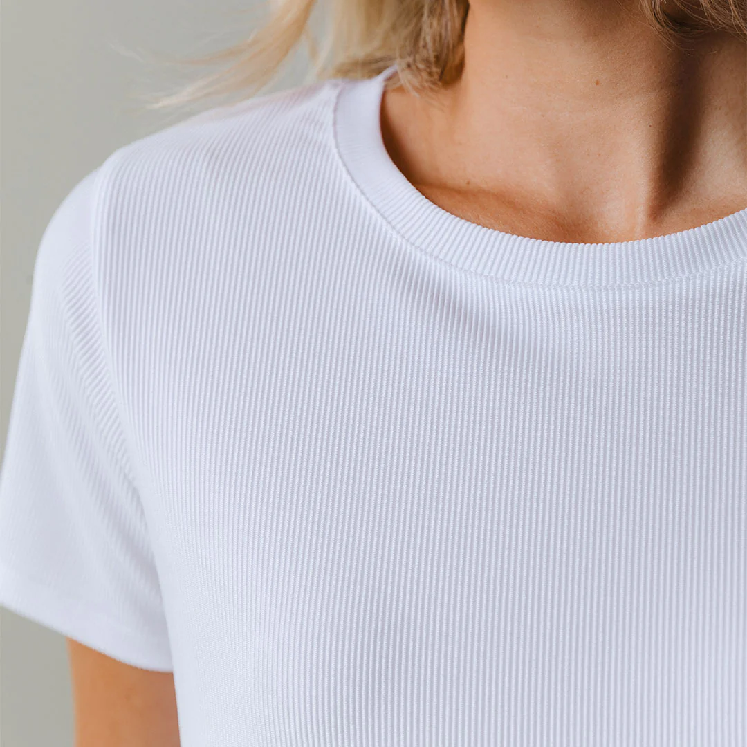 Ribbed Basic Crew Neck Tee, White - Image 3
