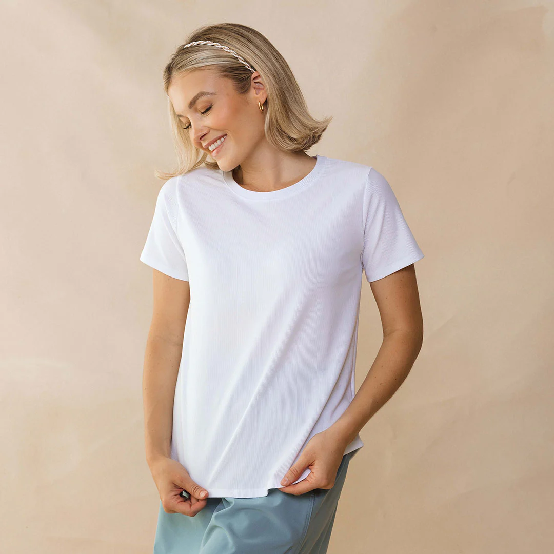 Ribbed Basic Crew Neck Tee, White - Image 5