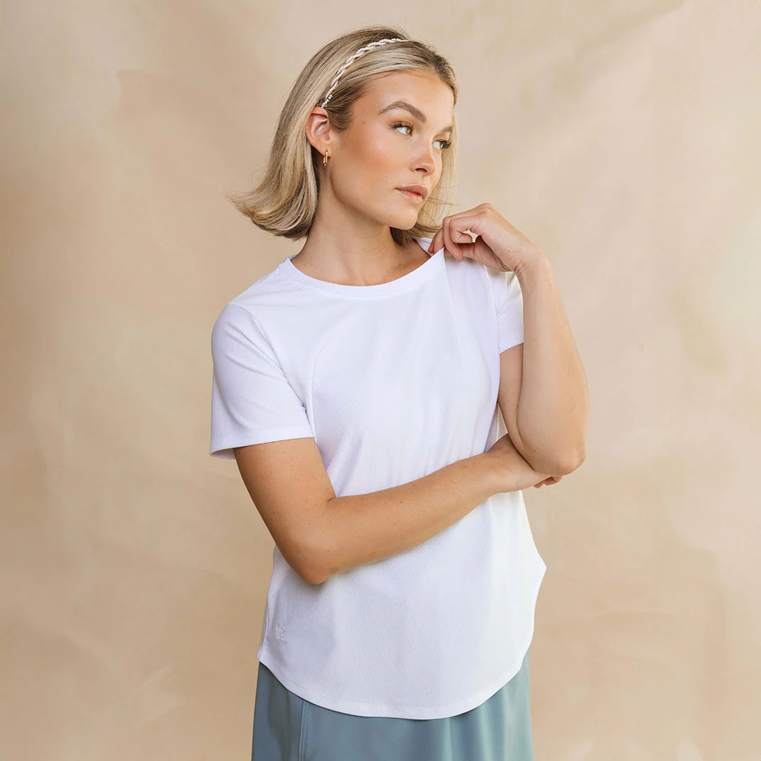 Ribbed Basic Crew Neck Tee, White - Image 6