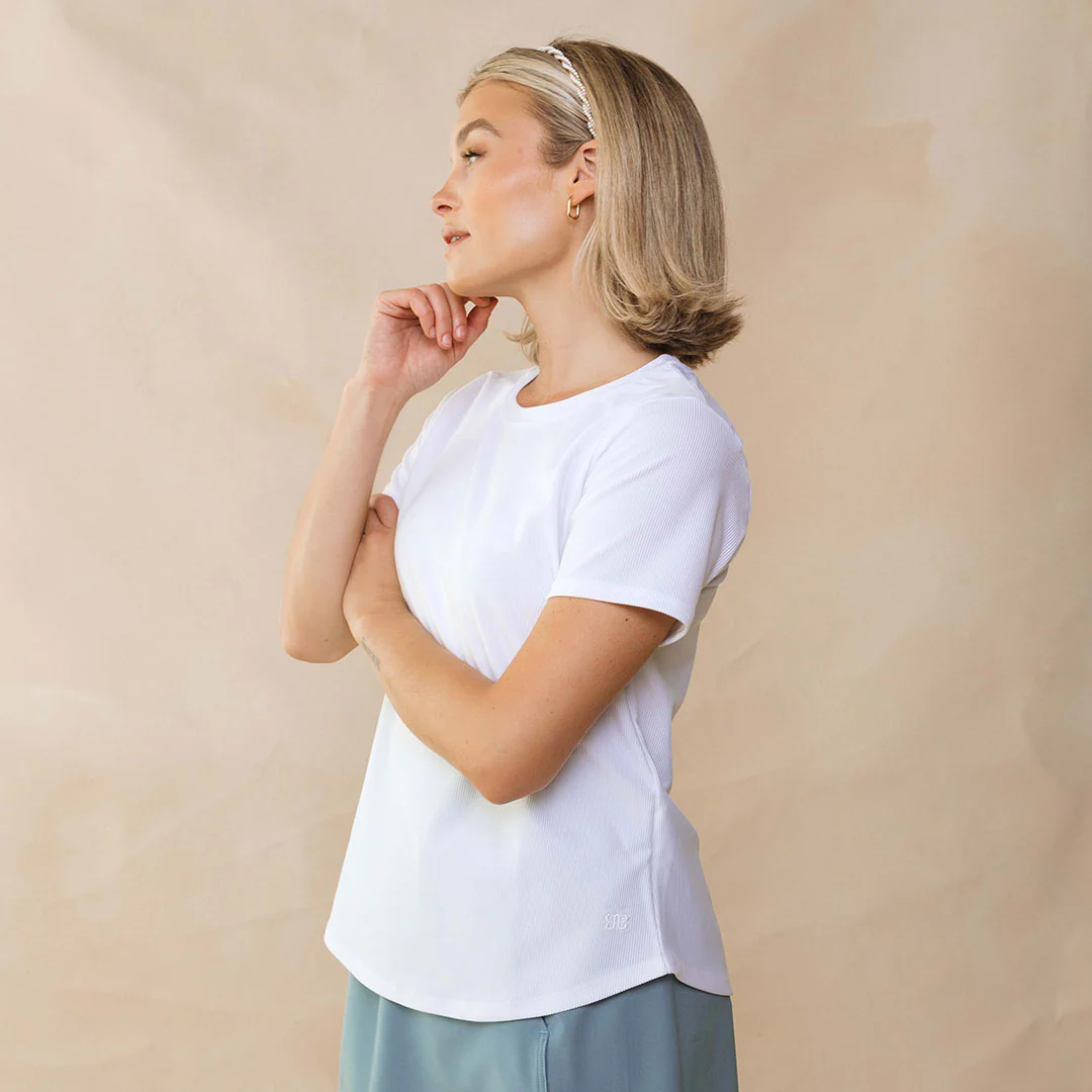 Ribbed Basic Crew Neck Tee, White - Image 7