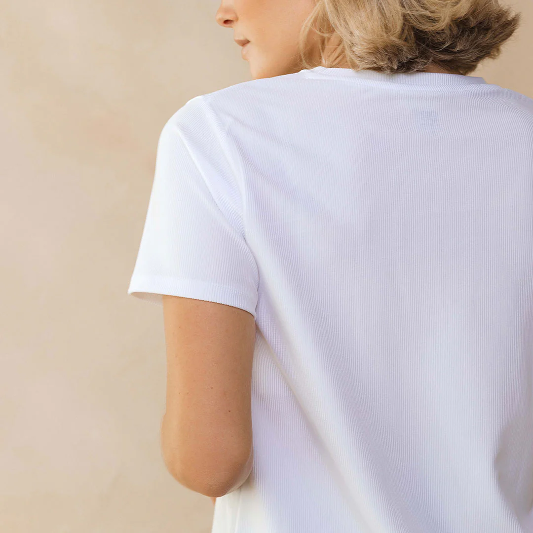 Ribbed Basic Crew Neck Tee, White - Image 9