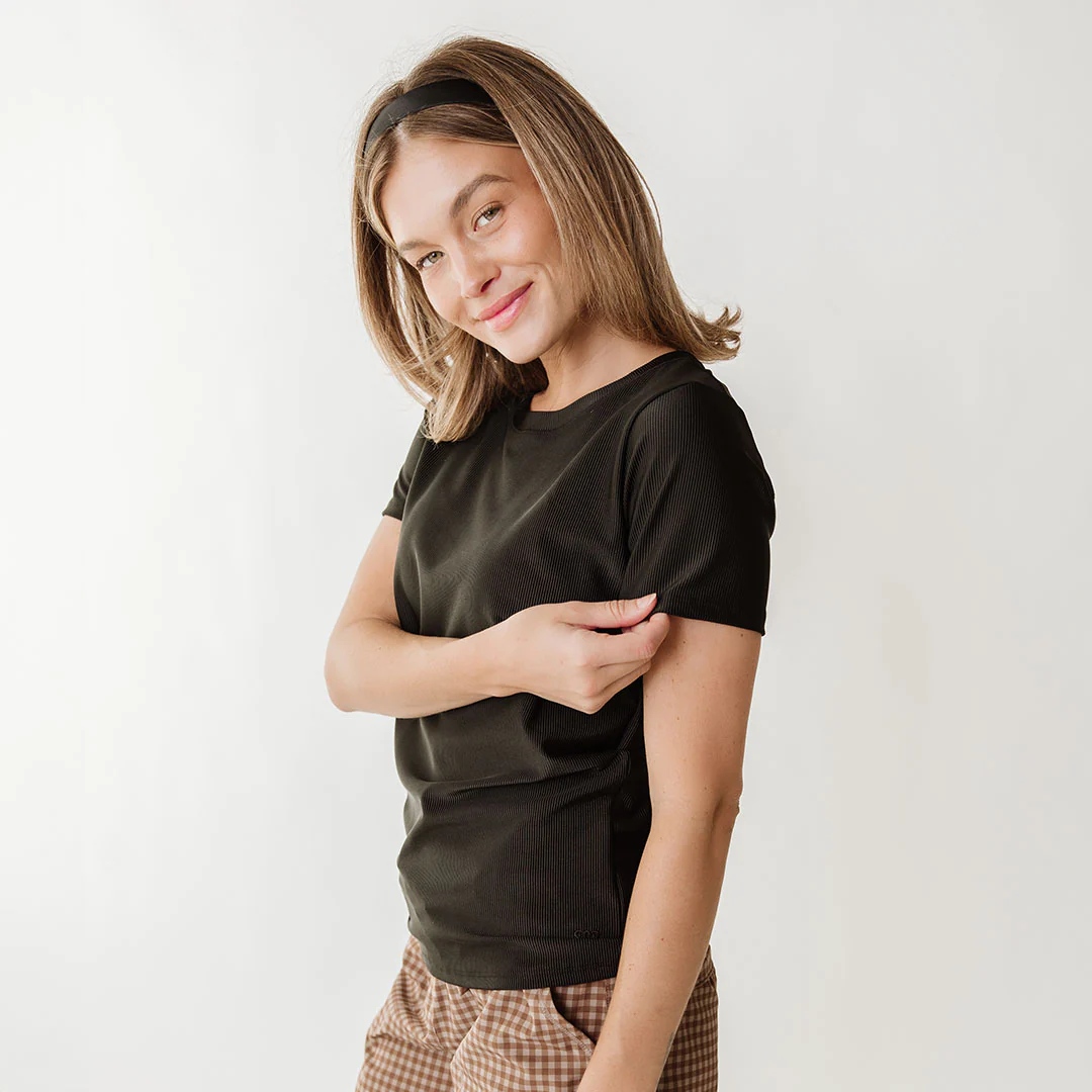 Ribbed Basic Tee, Black - Image 5