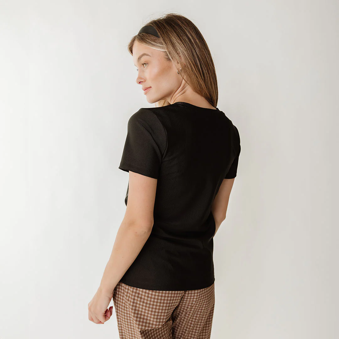 Ribbed Basic Tee, Black - Image 6