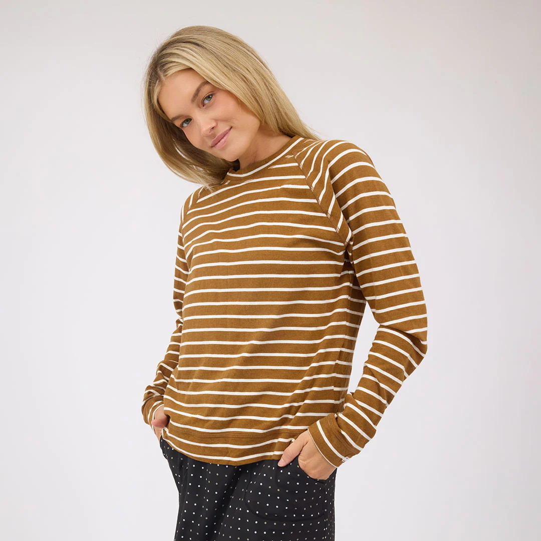 Riley Long Sleeve Stripe Tee, Brown/Ivory - Image 3