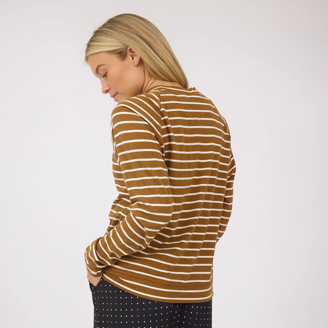 Riley Long Sleeve Stripe Tee, Brown/Ivory - Image 5