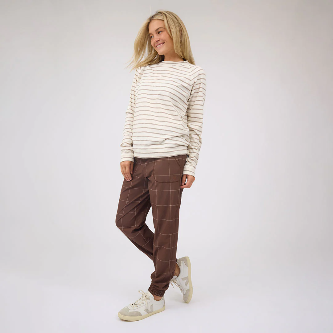 Riley Long Sleeve Stripe Tee, Ivory/Brown - Image 2