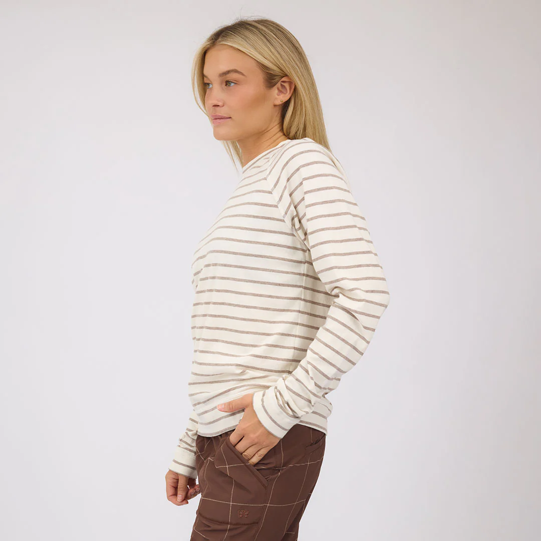 Riley Long Sleeve Stripe Tee, Ivory/Brown - Image 4