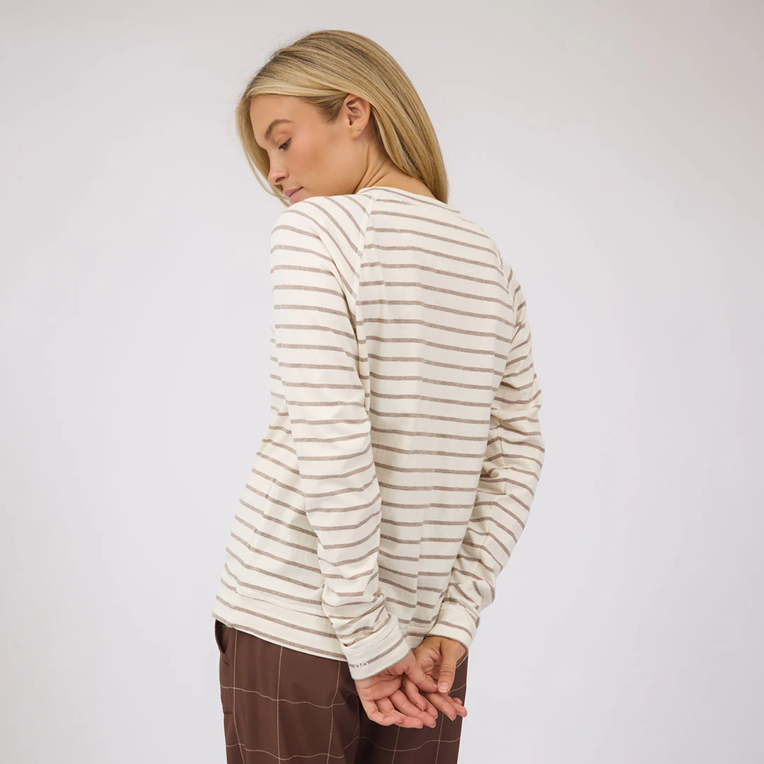 Riley Long Sleeve Stripe Tee, Ivory/Brown - Image 5
