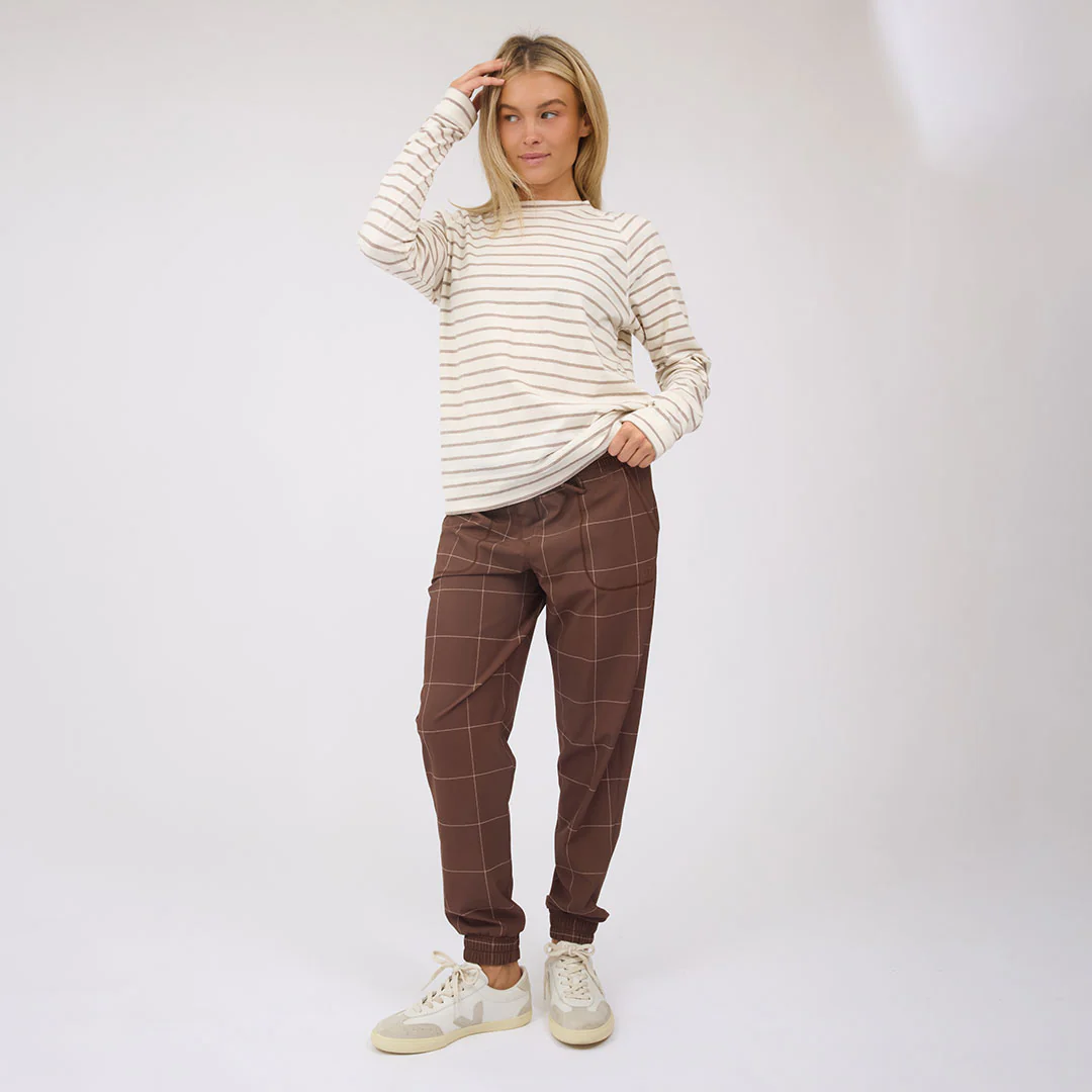 Riley Long Sleeve Stripe Tee, Ivory/Brown - Image 7