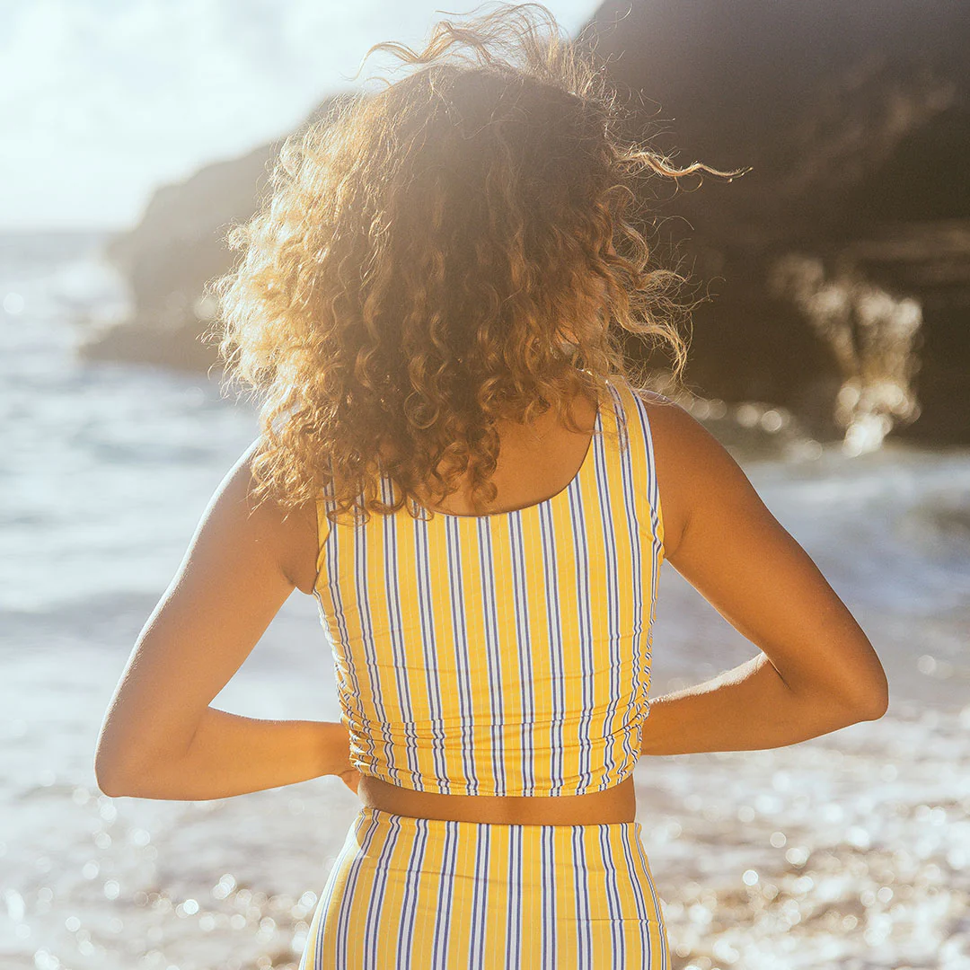 Ruched Crop Top, Lemon Stripe - Image 4