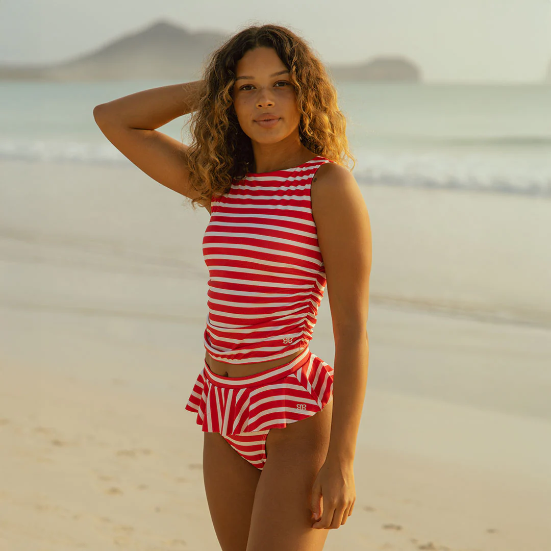 Ruched Crop Top, Red/White Stripe - Image 3