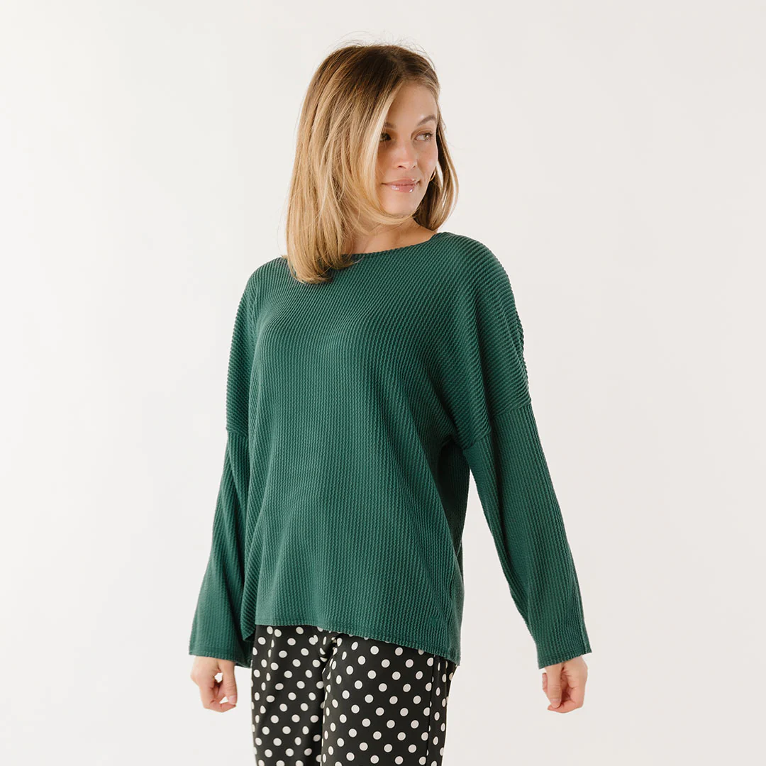 Sabrina Ribbed Pullover, Hunter Green - Image 2