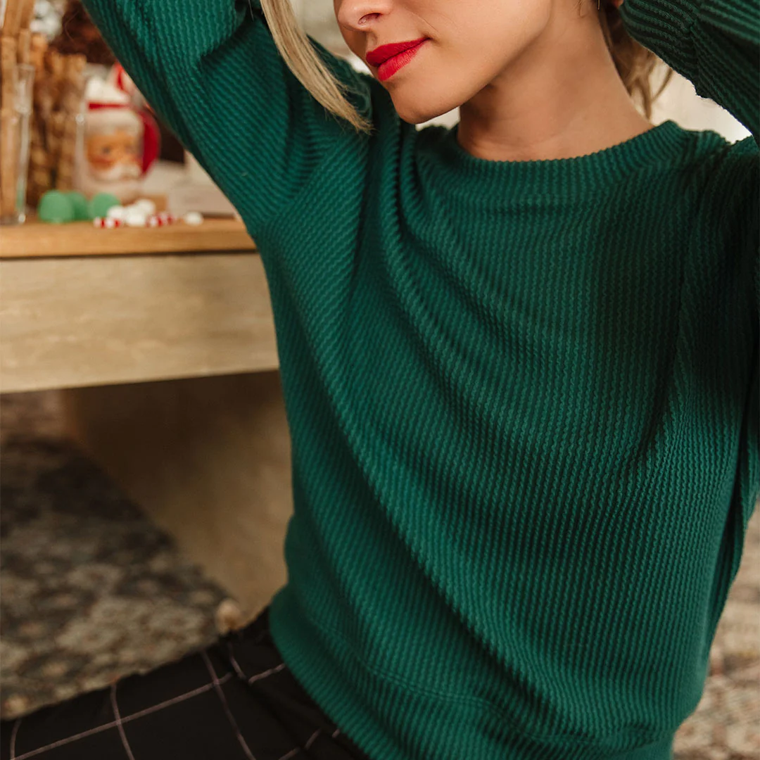 Serena Ribbed Top, Hunter Green - Image 2