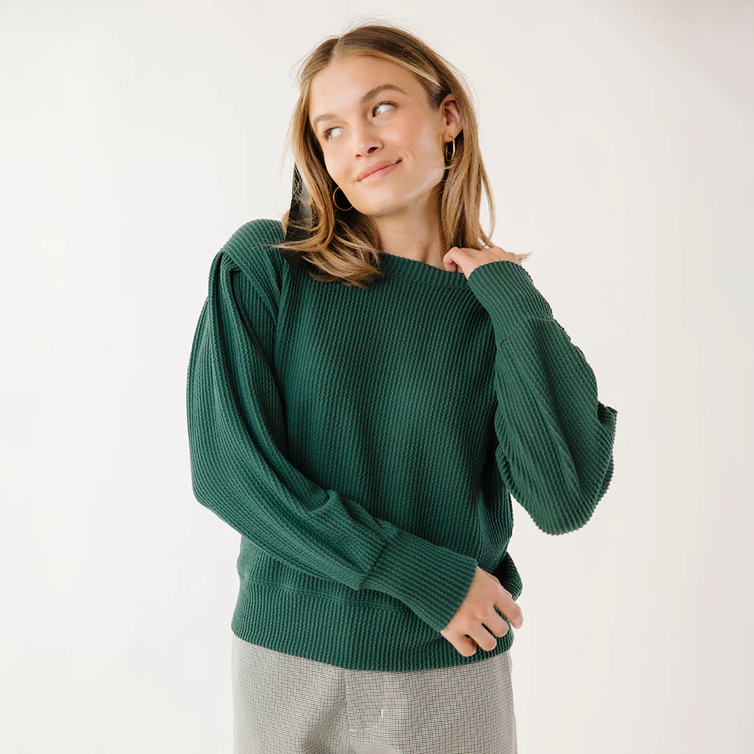 Serena Ribbed Top, Hunter Green - Image 3