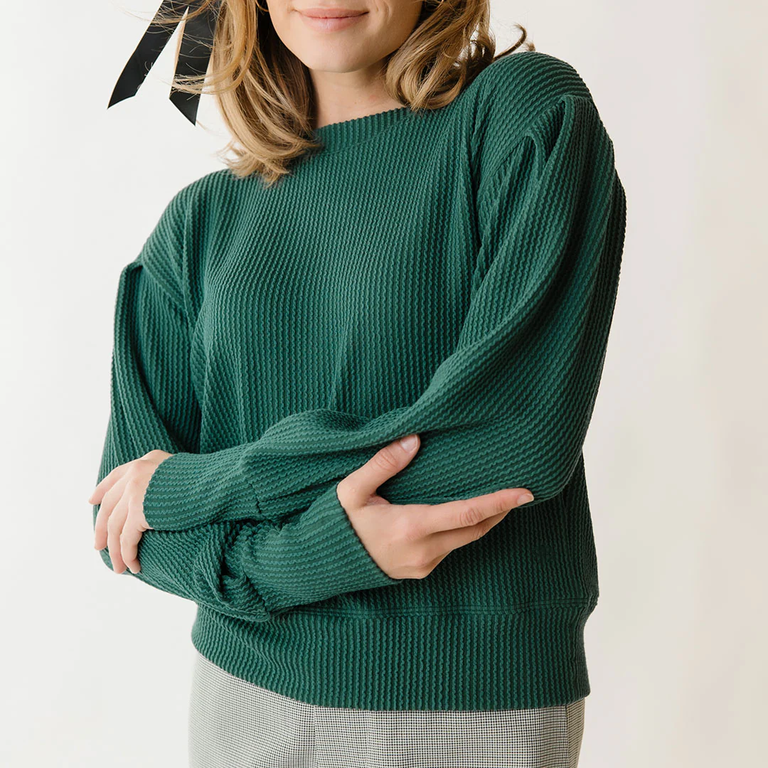 Serena Ribbed Top, Hunter Green - Image 4