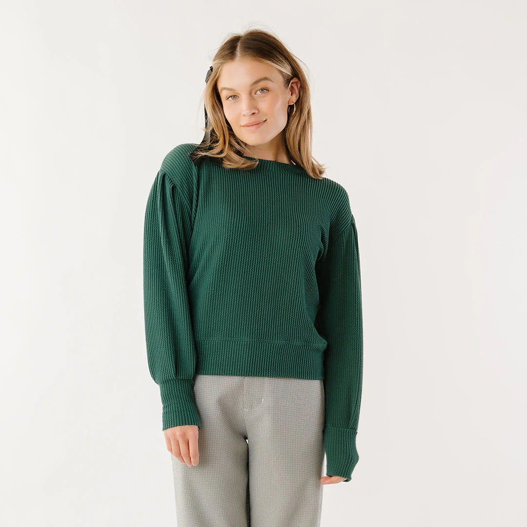 Serena Ribbed Top, Hunter Green - Image 5