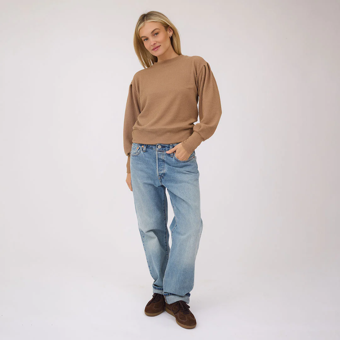 Serena Ribbed Top, Mocha - Image 3