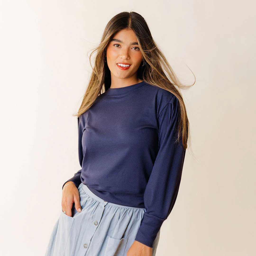 Serena Top, Navy Rib - Image 2