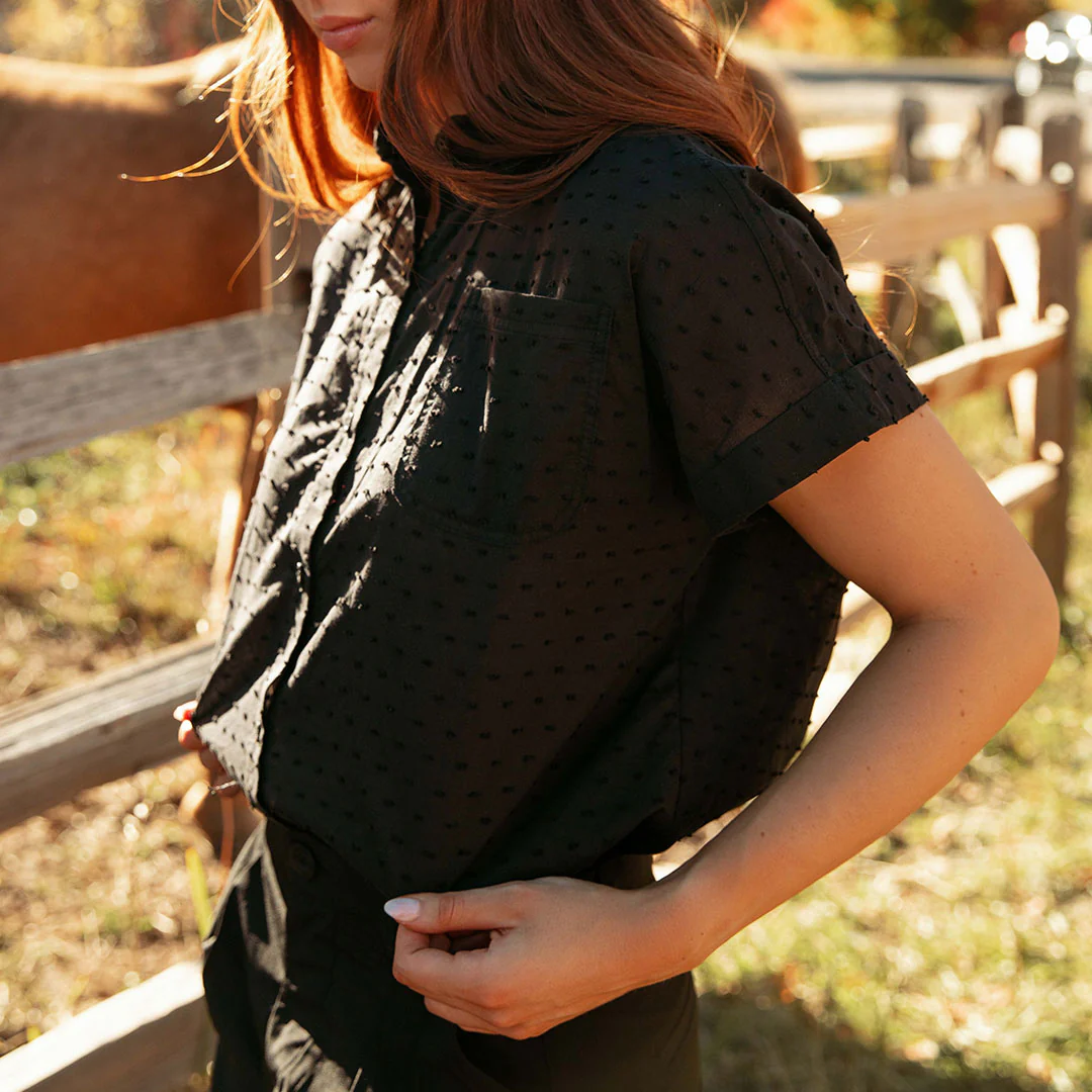 Short Sleeve Button Down, Black - Image 4