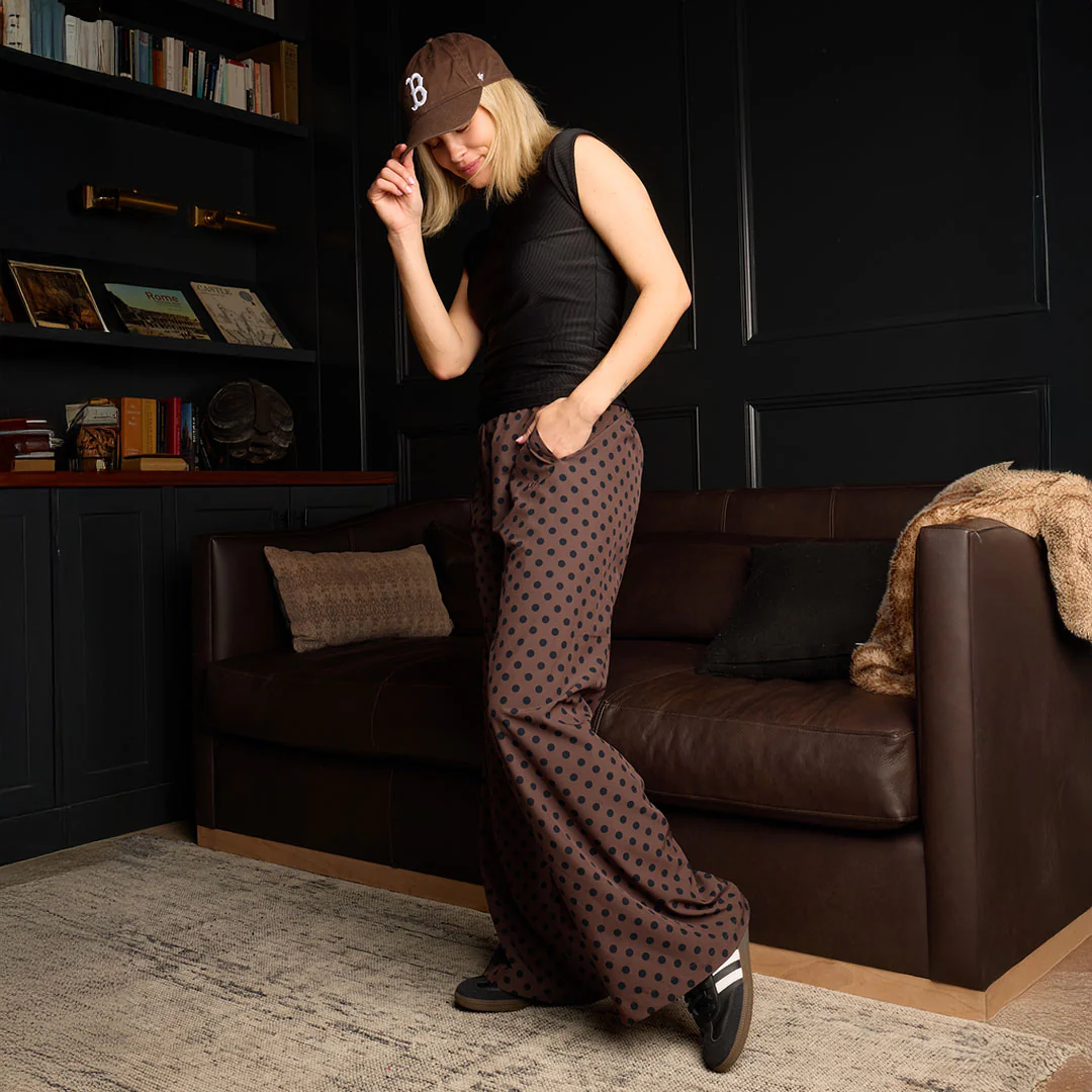 Slip On Trouser, Black/Brown Polka Dot - Image 11