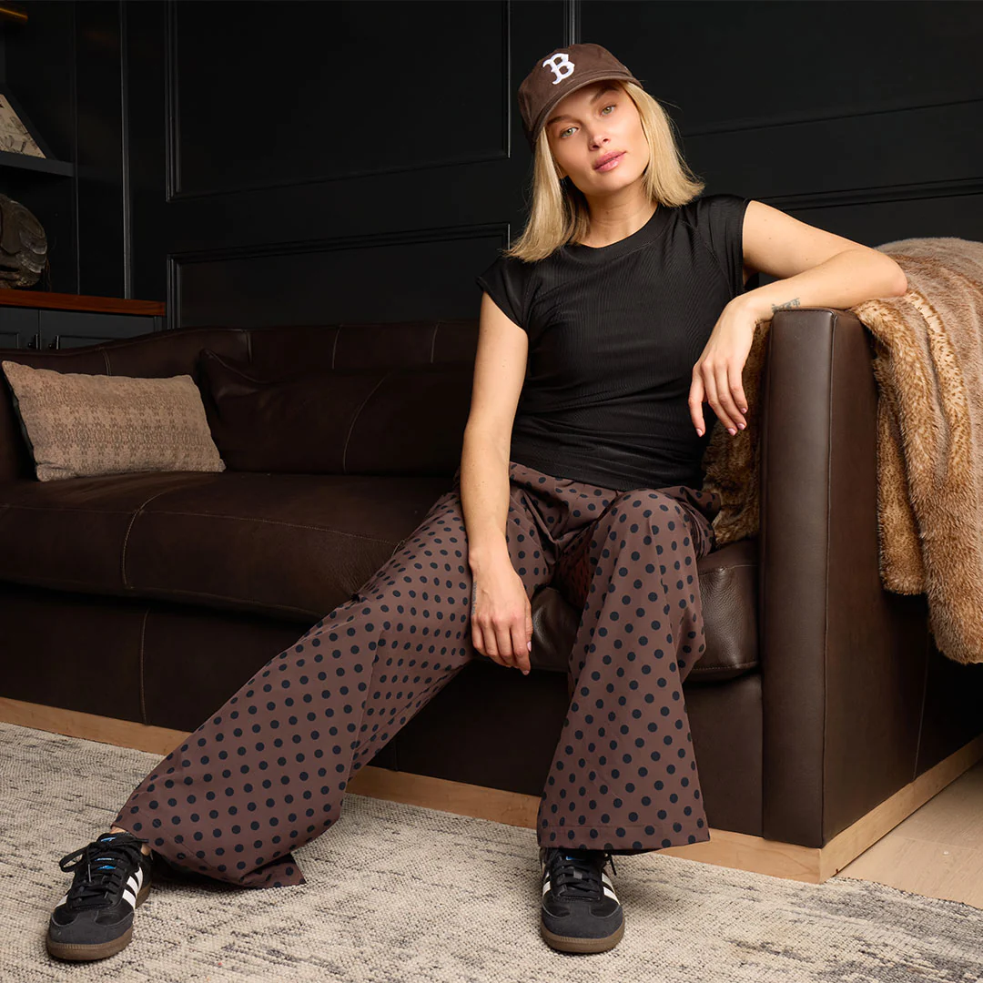 Slip On Trouser, Black/Brown Polka Dot - Image 12