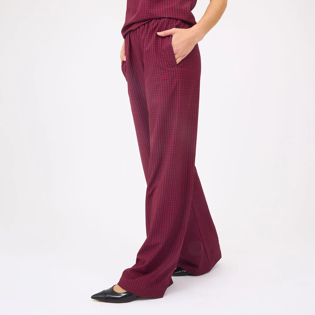 Slip On Trouser, Burgundy Gingham - Image 4