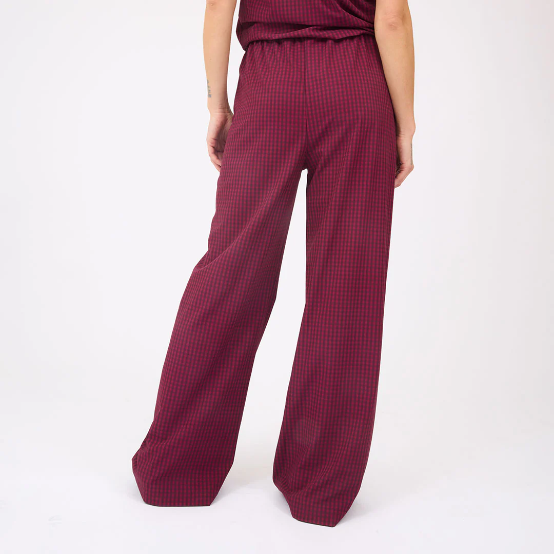 Slip On Trouser, Burgundy Gingham - Image 6