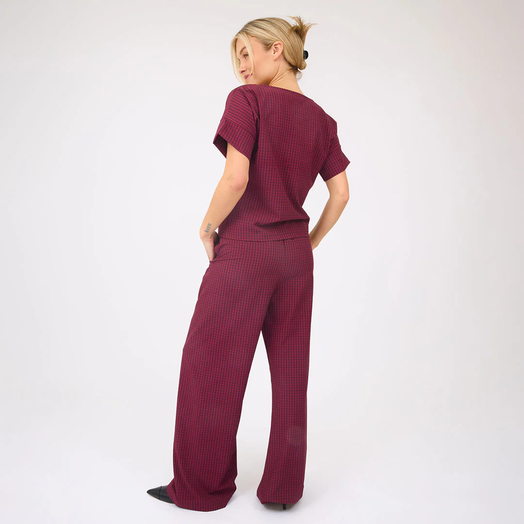 Slip On Trouser, Burgundy Gingham - Image 7