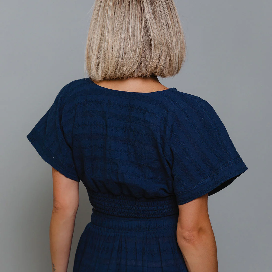 Smocked Crop Blouse, Navy - Image 4