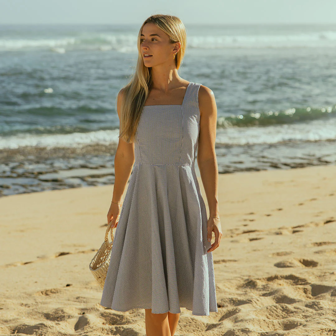 Sonata Dress, Navy Seersucker - Image 2