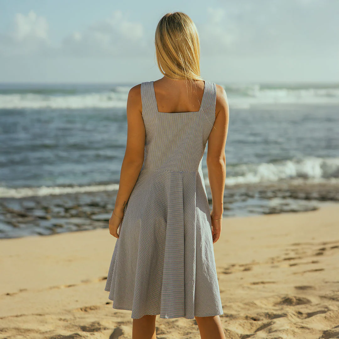 Sonata Dress, Navy Seersucker - Image 3