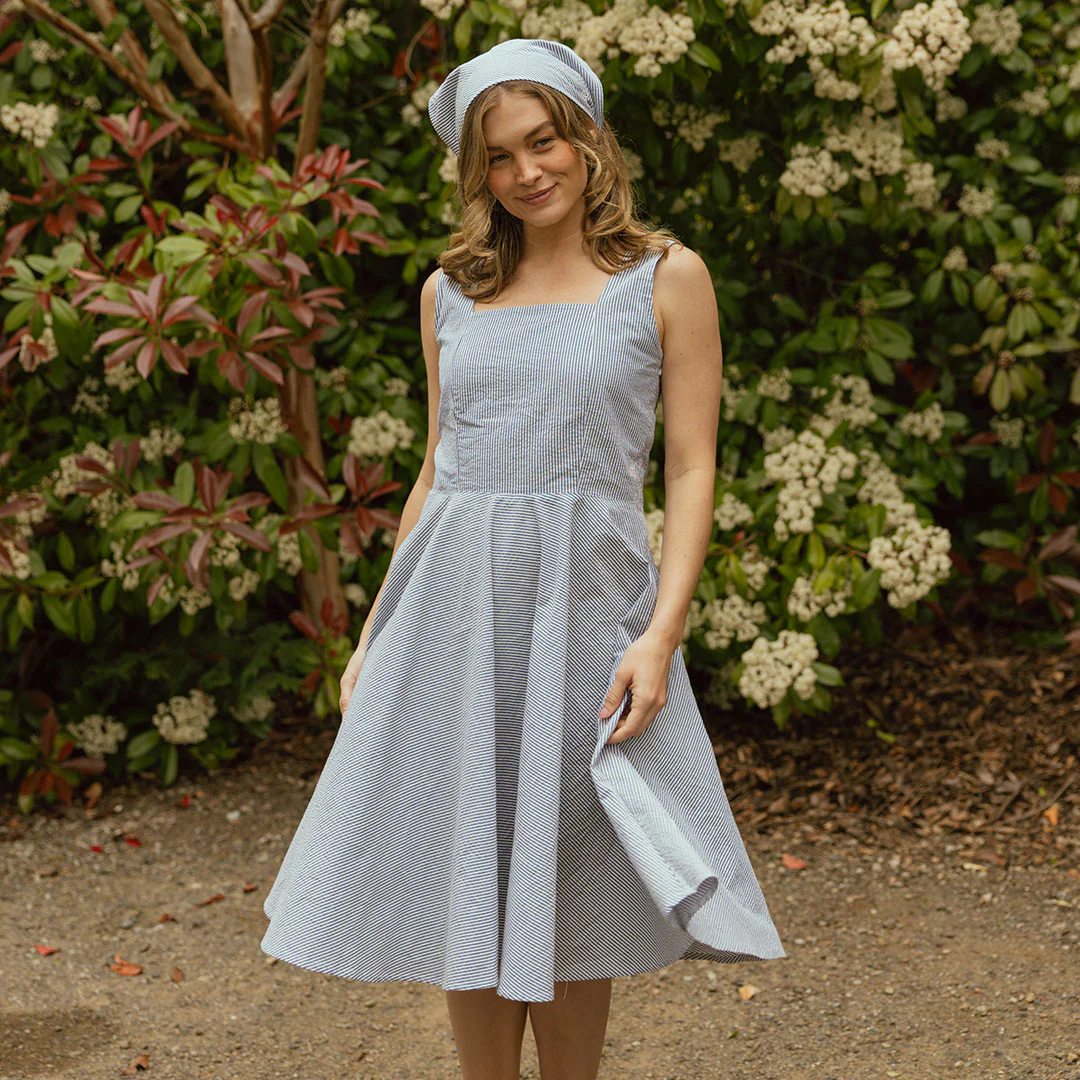 Sonata Dress, Navy Seersucker - Image 4
