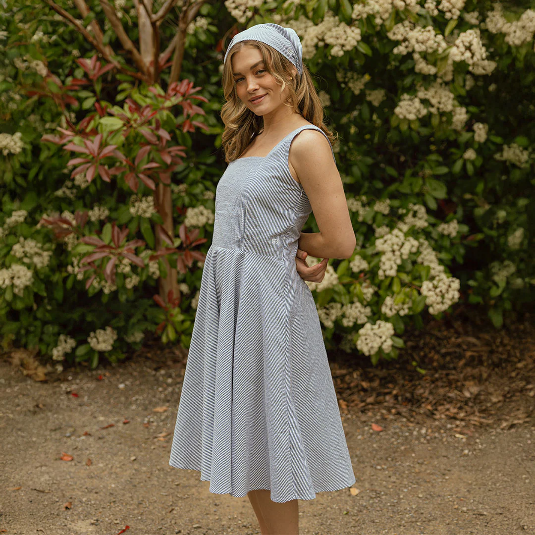 Sonata Dress, Navy Seersucker - Image 5